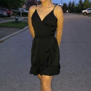 Free People All My Love Wrap Shine Mini Dress In Black